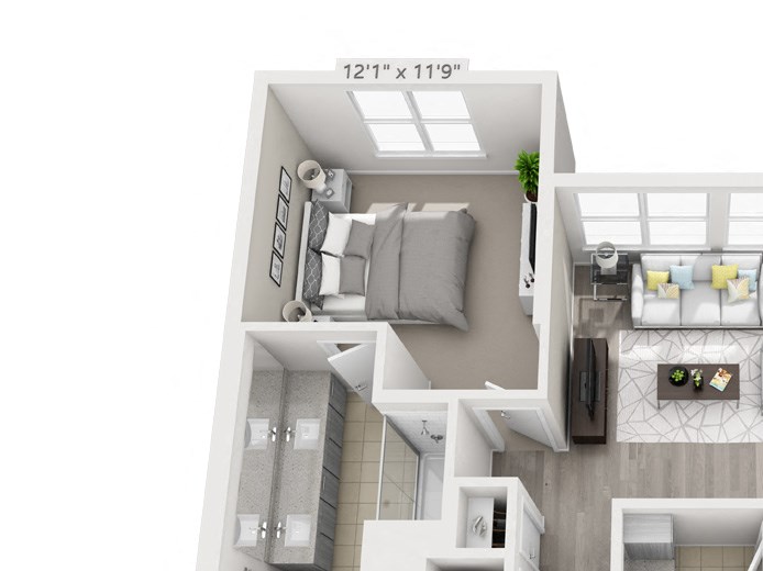 2 bedroom 2 bathroom apartment with 1,214 square feet of space.